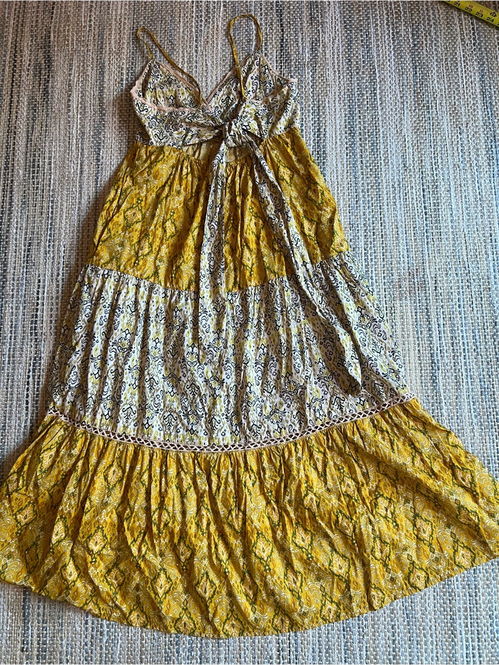 miami Yellow Tiered Patterned Spaghetti-Strap Sundress - Picture 11 of 16